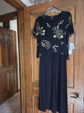 Black & Gold Floral Maxi Dress - Two-Piece Set